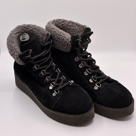 SAM EDLEMAN Franc Faux Shearling Trim Hiking Black Suede, Women Size 6, $170 NEW - Picture 3 of 8